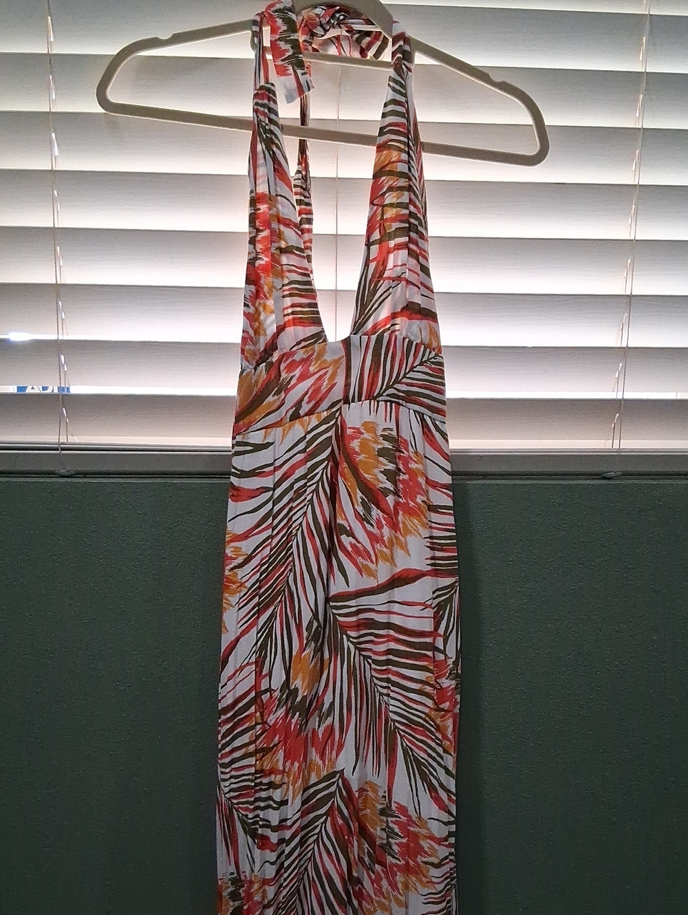 Forever 21 White Maxi Dress with Orange, Brown & Red Leaf Print